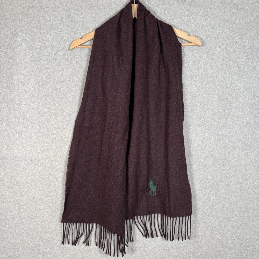 Polo Ralph Lauren Scarf Vintage 90s Maroon Lambs Wool Big Pony